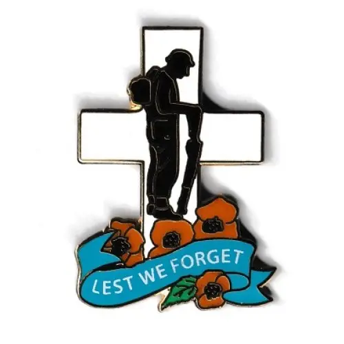 Soldier at Cross Enamel Pin Badge